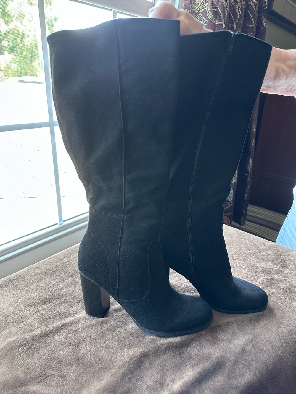 Style & Co. Black Faux Suede Knee-High Block Heel Boots